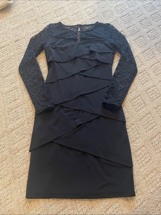 White House Black Market Dresses & Skirts - White House Black Market Black Lace Long-Sleeve Layered Dress